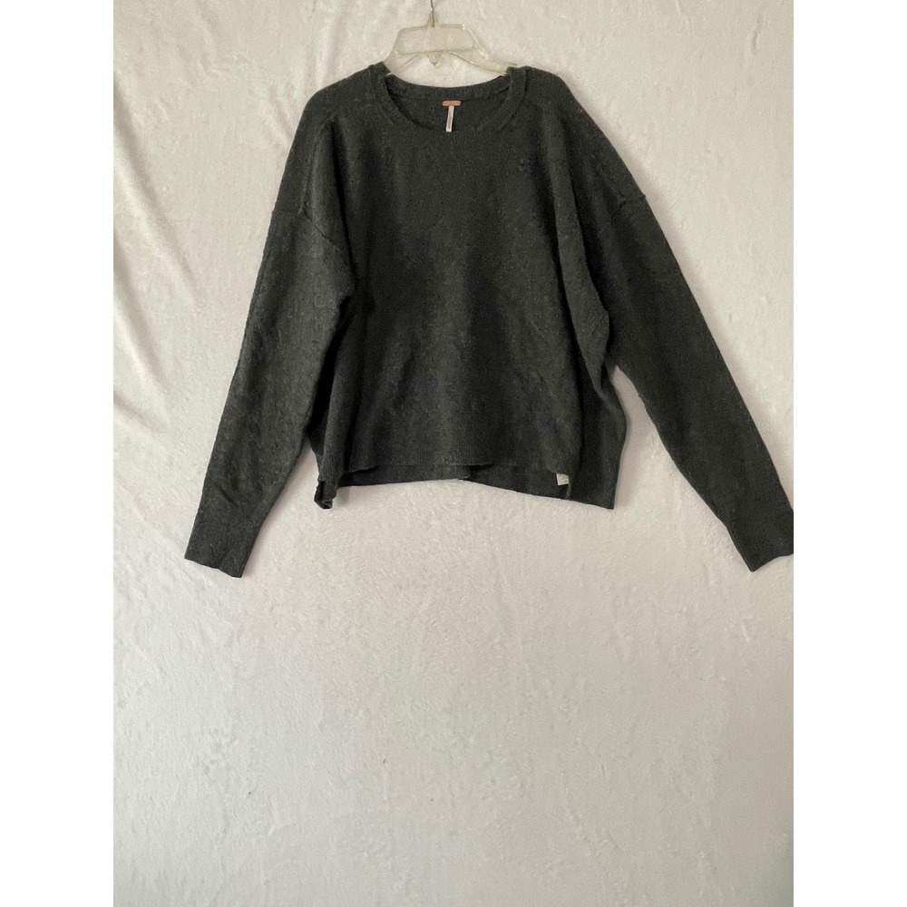 Free People Charcoal Gray Wool Cozy Crewneck Sweater Small Boho Boxy
